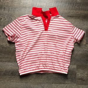 Red and white stripped collared t-shirt